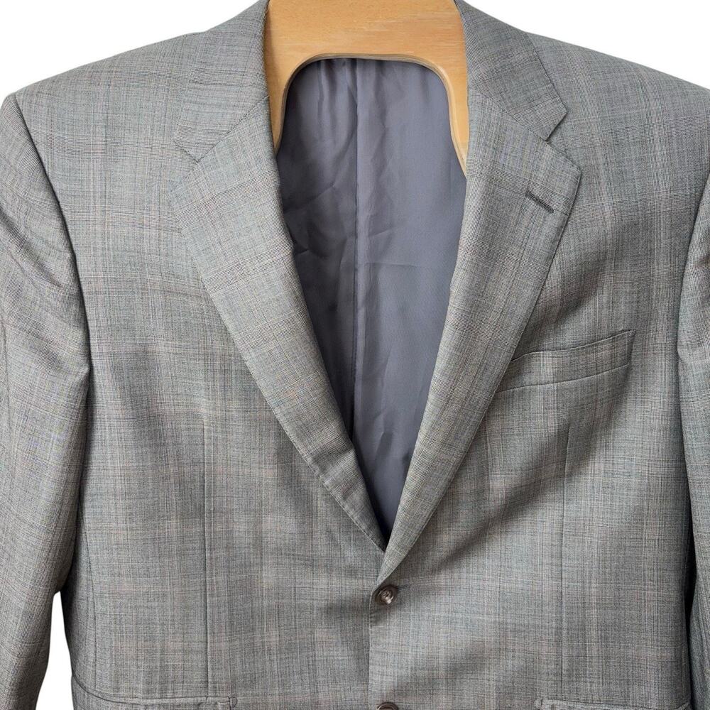 Hickey Freeman Loro Piana Wool Blazer Mens Size 44R Gray Plaid Sport Coat Jacket